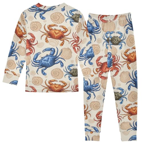 Pajama Sets Long Sleeve Marine Life Colorful Crabs Soft Comfy Sleepwear 2 Piece PJS 3-8T3