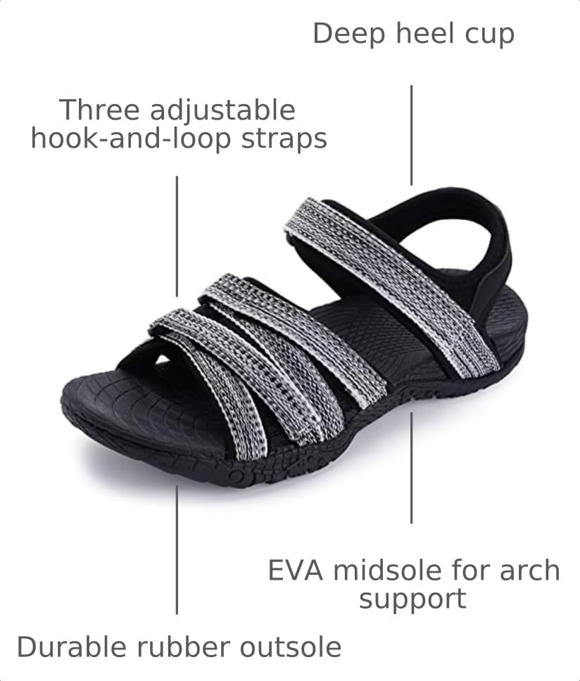 Image of WHITIN Women's Hiking Sandals with Arch Support for Outdoor Adventure C51 | Supportive Footbed with Cushioned Comfort, Breathable Open-Toe Structure, Adjustable 3-Strap Design for a Personalized Fit