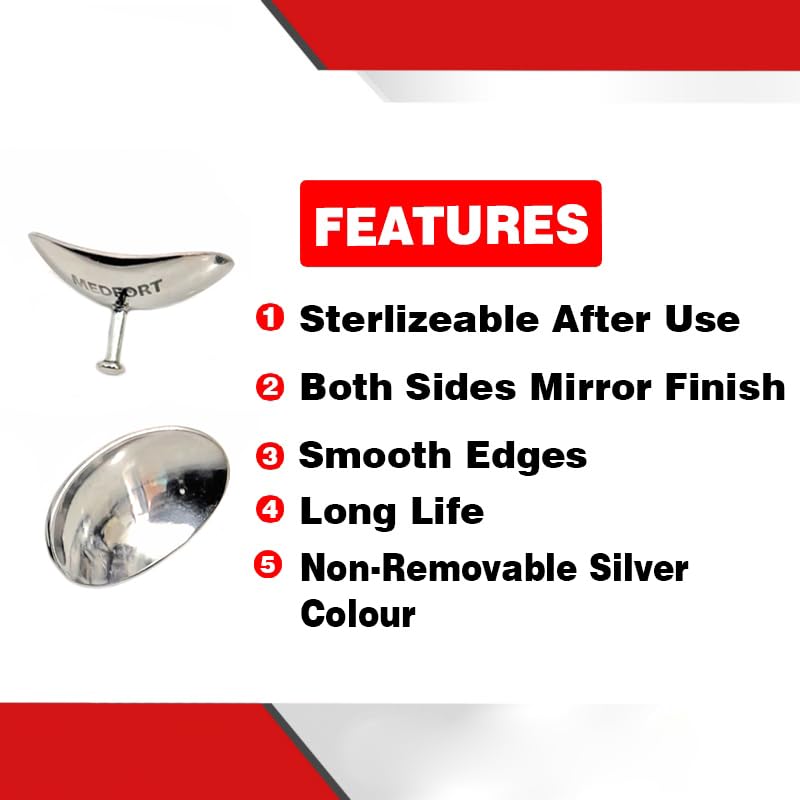 Medfort Corneal Eye Shield Protector Stainless Steel laser eye shields Both Sides Mirror Finish Laser & Eye Protection Set of 2 (Silver, Small (26 x 17mm))