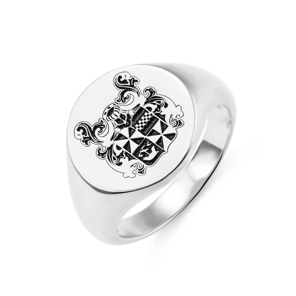 Personalisierter Siegelring mit Familienwappen, 14 Karat vergoldet, Sterling Silber mit Stempel/Logo/Schulabzeichen, Familienwappen-Ring, fürsorgliches Vatertagsgeschenk für