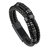 Bandmax Black Braid Leather Cord Bracelet with Nordic Pirate Compass Beads Celtic Knot Beads Charm Double-Row Genuine Leather Bracelets Wristband For Men Women Gift Packed -7.48'