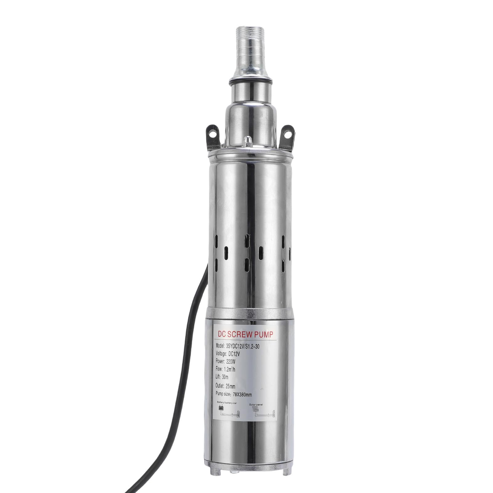 FILFEEL Bomba Solar de Pozo Profundo, 220 W, 12 V, Bomba Sumergible de Acero Inoxidable para Riego, Granja, Jardín, Acuicultura, Uso Fuera de la Red, 5,4 GPM, Cabezal de 98 Pies