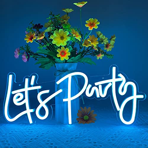 Let's Party Neon Sign, Led Neon Lights For Bedroom Wall Decor, Art Decorative Lights For Bachelorette Party, Engagement Party, Birthday Party,Wedding Party, Living Room, Gamer Room Decor Aesthetic (Blue) #TOP4