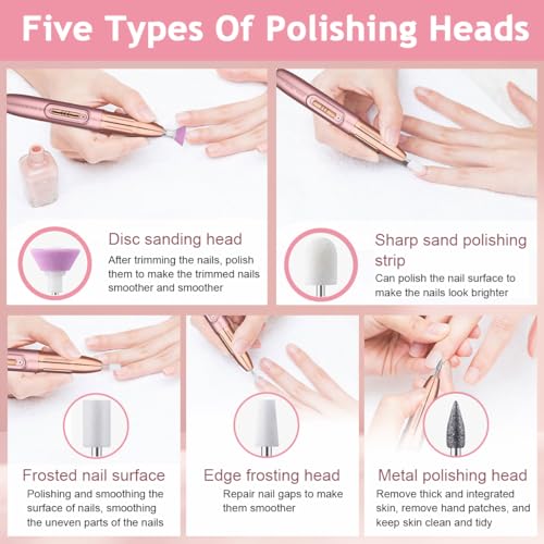 MAYCREATE® Electric Nail Trimmer USB Rechargeable Nail Drill Machine with 5 Attachment Bits Nail Drill Gel Nail Cutter Manicure Pedicure Kit Products - Image 5