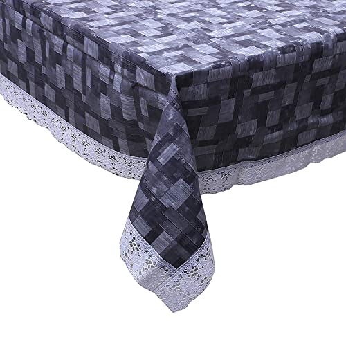 Image of Kuber Industries 3D Checkered Print Dining Table Cover 6 Seater|Exclusive Table Cloth|Table Sheet for Dining, Party, Events|Waterproof Table Protector|Indoor and Outdoor Use 90x60 (Grey)