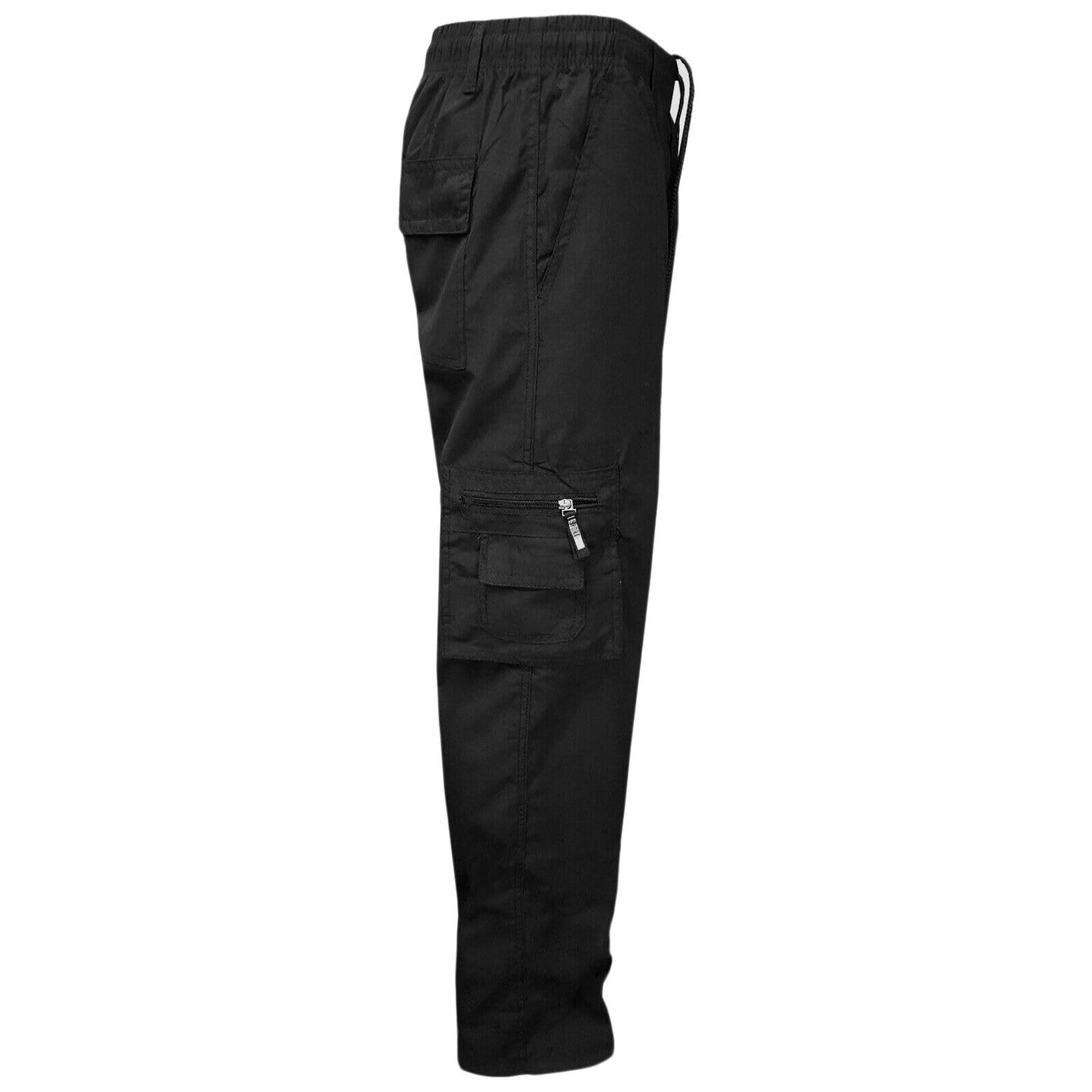 Myshoestore Men's Black Fleece Lined Cargo Trousers, Thermal Winter Pants With Multi Pockets, Xl