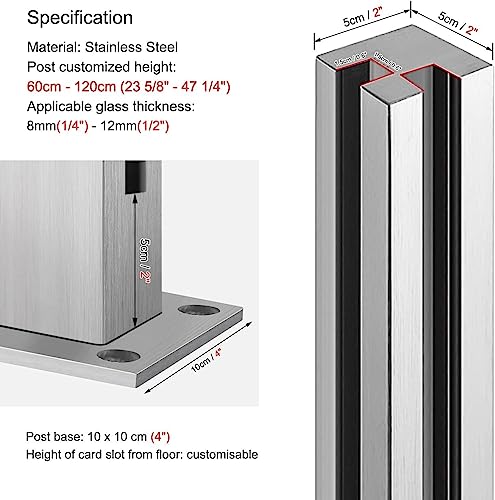 Poteau de garde-corps en verre inox 304 avec base robuste pour balustrade - 3
