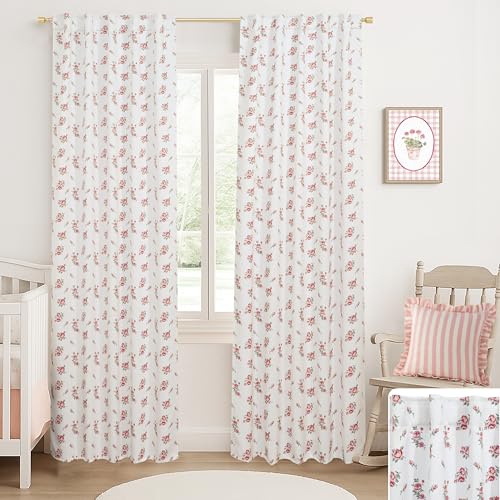 Pink Cute Floral Blackout Curtains for Nursery Girls Bedroom,Vintage Shabby