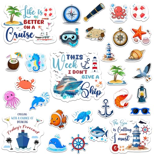 Image of 30PCS Cruise Door Magnets Decorations, Large Nautical Reusable Magnetic Stickers for Cruise Ship Cabin, Fridge, Car, Locker, Funny Carnival & Beach Party Supplies