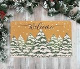Mealah Winter Welcome-Doormat-Front Door - Snowflake Pine-Tree Outdoor- Entrance-Porch Home Christmas Decor Door-Mats 17x29 Inch