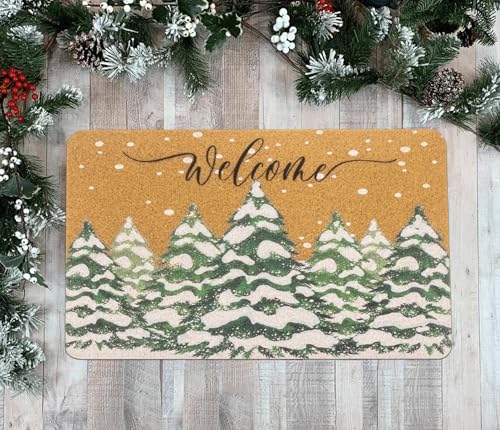 Mealah Winter Welcome-Doormat-Front Door - Snowflake Pine-Tree Outdoor- Entrance-Porch Home Christmas Decor Door-Mats 17x29 Inch