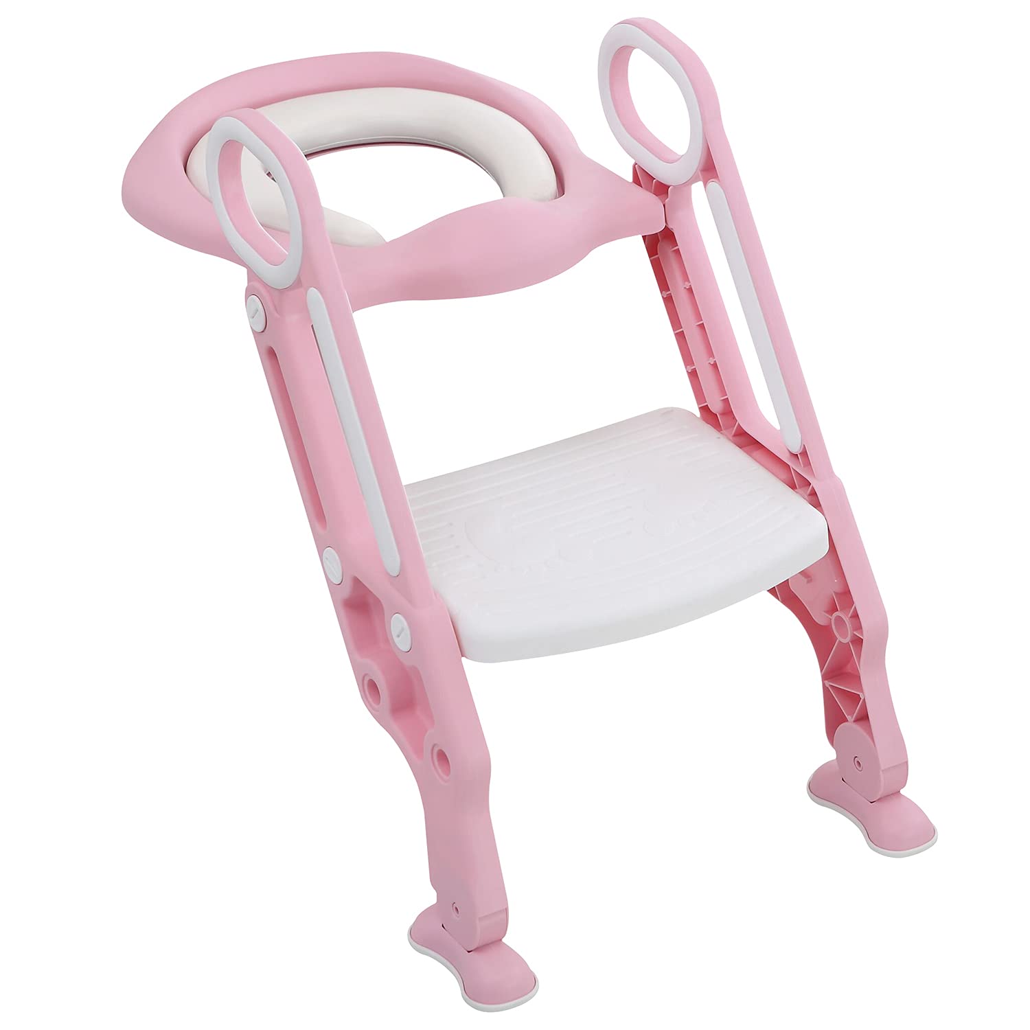 Baby Potty Training Toilet Seat with Non-Slip Step Stool Ladder for Kids Children Toddler Foldable Chair with Soft Cushion Sturdy and Non-Slip Wide Steps for Girls and Boys (Pink)