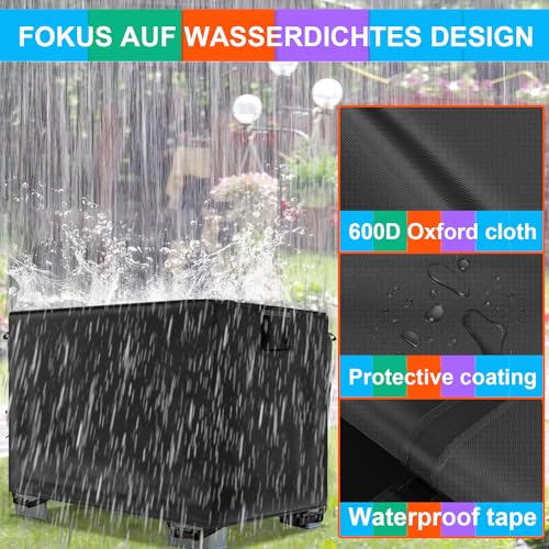 JPURXC Gitterbox Abdeckung Schwerlast Reißfest 600D Oxford Eurogitterbox Abdeckung für Gitterbox Wasserdicht, Winterfest UV-Beständiges -schwarz (125x85x27 cm)