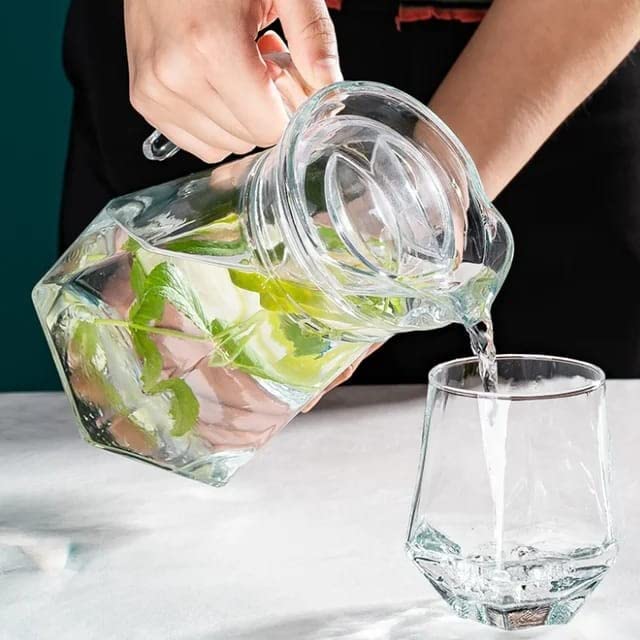 Buy Bold & Wide 7pc Crystal Water Jug with Glass Set jug with lid and