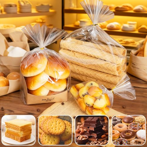 100 Stück Groß Cellophantüten 25x15 cm, Durchsichtige Zellophantüten mit 100 Bunte Krawatten – Brotbeutel Geschenkbeutel für Brötchen, Süßigkeiten, Kekse - Hochzeit Geburtstag Weihnachten Party