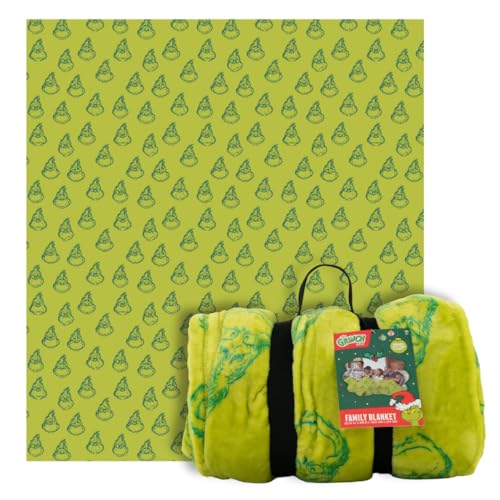 Dr. Seuss The Grinch Holiday Christmas Bedding Super Cozy Oversized Family Size Blanket, 120 in x 108 in, (Officially Licensed Product) By Franco Collectibles