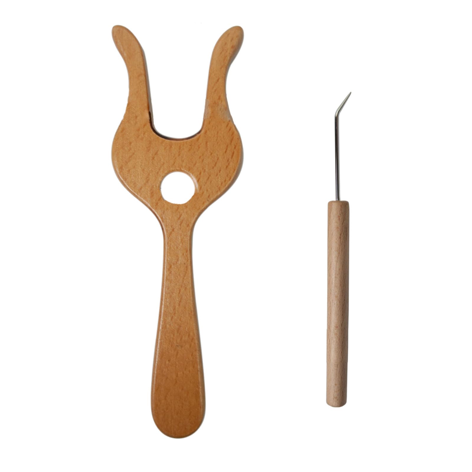 HZGFNBZ Wood Weaving Fork with Bent Tip Braiding Needle Yarn Weaving Tool Set for Beginner Adult Cord Braiding Craft Beginner Knitting Set