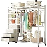 Perchero de metal resistente con ruedas, perchero de metal resistente con estante, armario independiente para dormitorio, capacidad de 250 kg (118 x 40 x 145 cm), perfecto para guardar ropa y guardar
