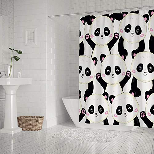 Rideau de douche panda en polyester lavable 182 x 183 cm avec crochets - 3