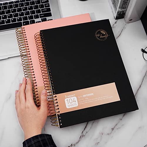 8.5 X 11 Large Spiral Notebook Hardcover Spiral Notebook 3 Subject Spiral Notebook For Note Taking 100Gsm Premium Paper 104 Sheets College Ruled Journal For School Office Supplies Writing Journal,Black #TOP4