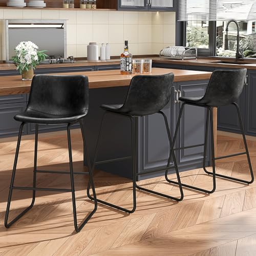 Image of REONEY Bar Stools Set of 4, 26 inch Urban Faux Leather Counter Stools, Black