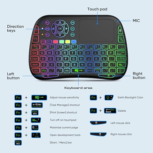 Image of COOLCOLD Mini Wireless Keyboard with Touchpad & Voice | BT+2.4G RF /IR Backlit Keyboard and Touch Portable Remote Control for Smart TV, Fire TV Stick, PC, Laptop, Windows, Mac, Tablet & Smartphone
