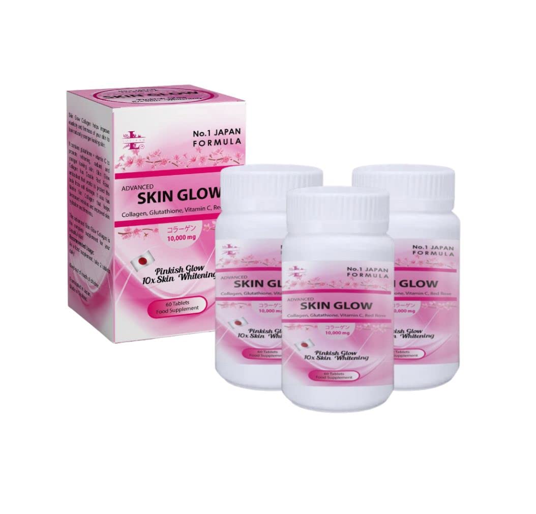 Pack of 3 - SKIN GLOW - Glutathione and Collagen for Younger Looking Skin/Whitening Glutathione Capsules
