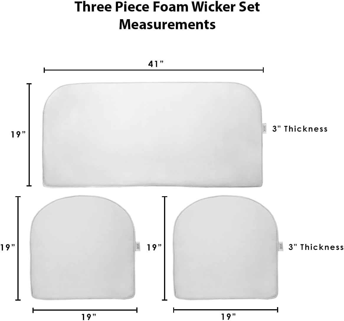 3 Piece Wicker Cushion Set | Indoor Outdoor Cushion | 41" x 19" Wicker Loveseat Settee & 2 19" x 19" Matching Chair Cushions, Solid Color Fabric (Tan) - Made in USA