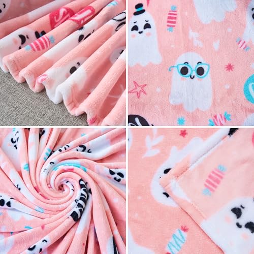 Halloween Throw Blanket - Soft Plush Pink Ghost Blanket - image 3