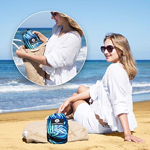 Urbaneco Outdoors Lightweight Beach Blanket - Oversized 107" X 77" Waterproof Sandproof - Double Anchored For Fun Leisure Beach Blanket - With Stake Pouch & Plastic Stakes Durable Sand Beach Mat #TOP6