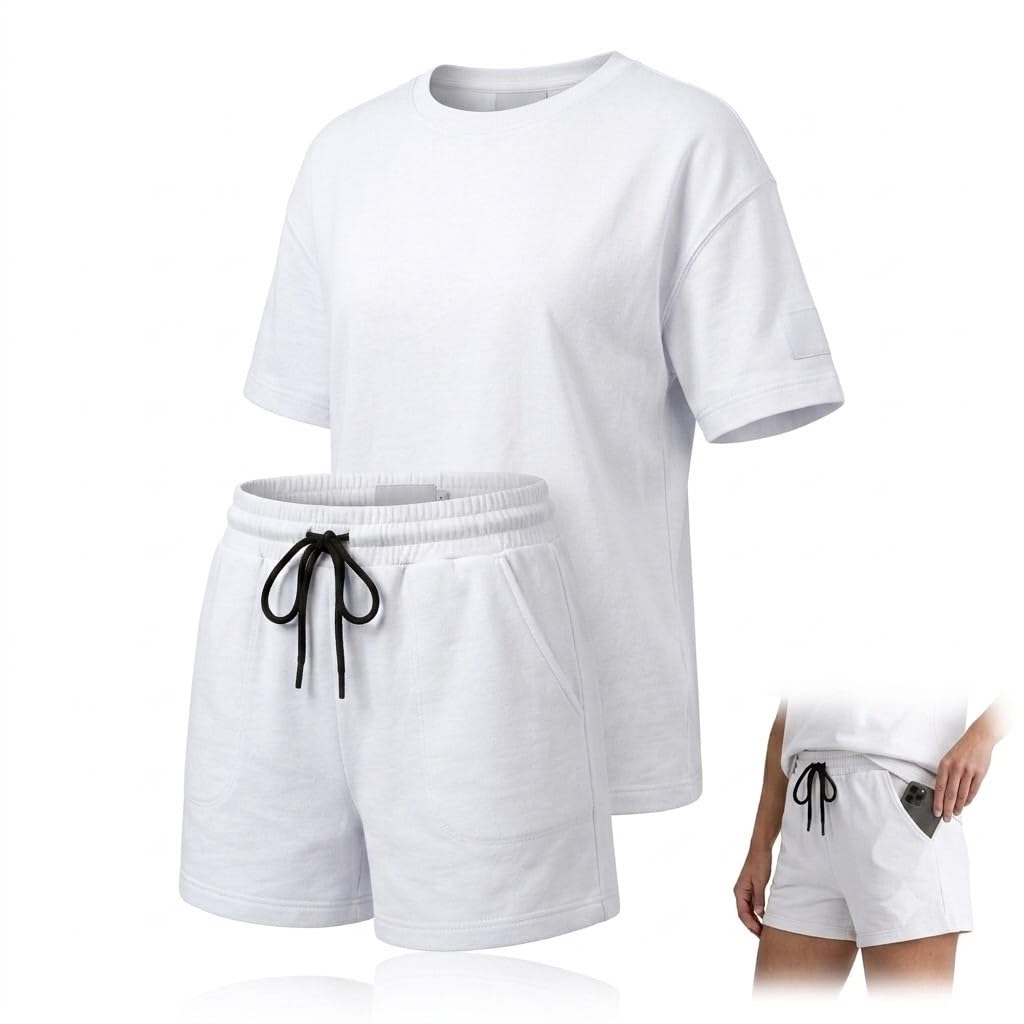 Survêtement 2502 - 2 pièces - Pour femme - Tenue de détente - Confortable - Taille unique (36-40) - Manches courtes et short
