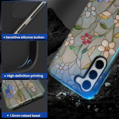 Wqwaxxc Compatible with Samsung Galaxy S23 Case,Glossy 2-in-1 Sleek All-Inclusive Dual-Layer Material Soft TPU + PC Back for Spring Floral Flower Stained Glass Mosaic Boho Botanical - image 4