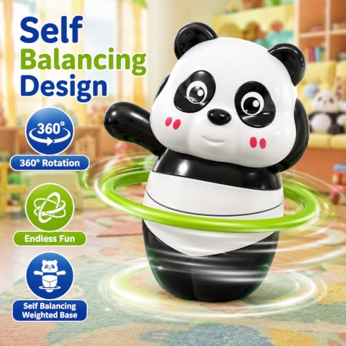 Image of Panda Toy Set for Kids 3 Pcs, Cute Moving & Rotating Action Figures with Skateboard, Hoop and Handle Designs | Interactive Plastic Play Toys for Boys & Girls Age 3 Years and Above