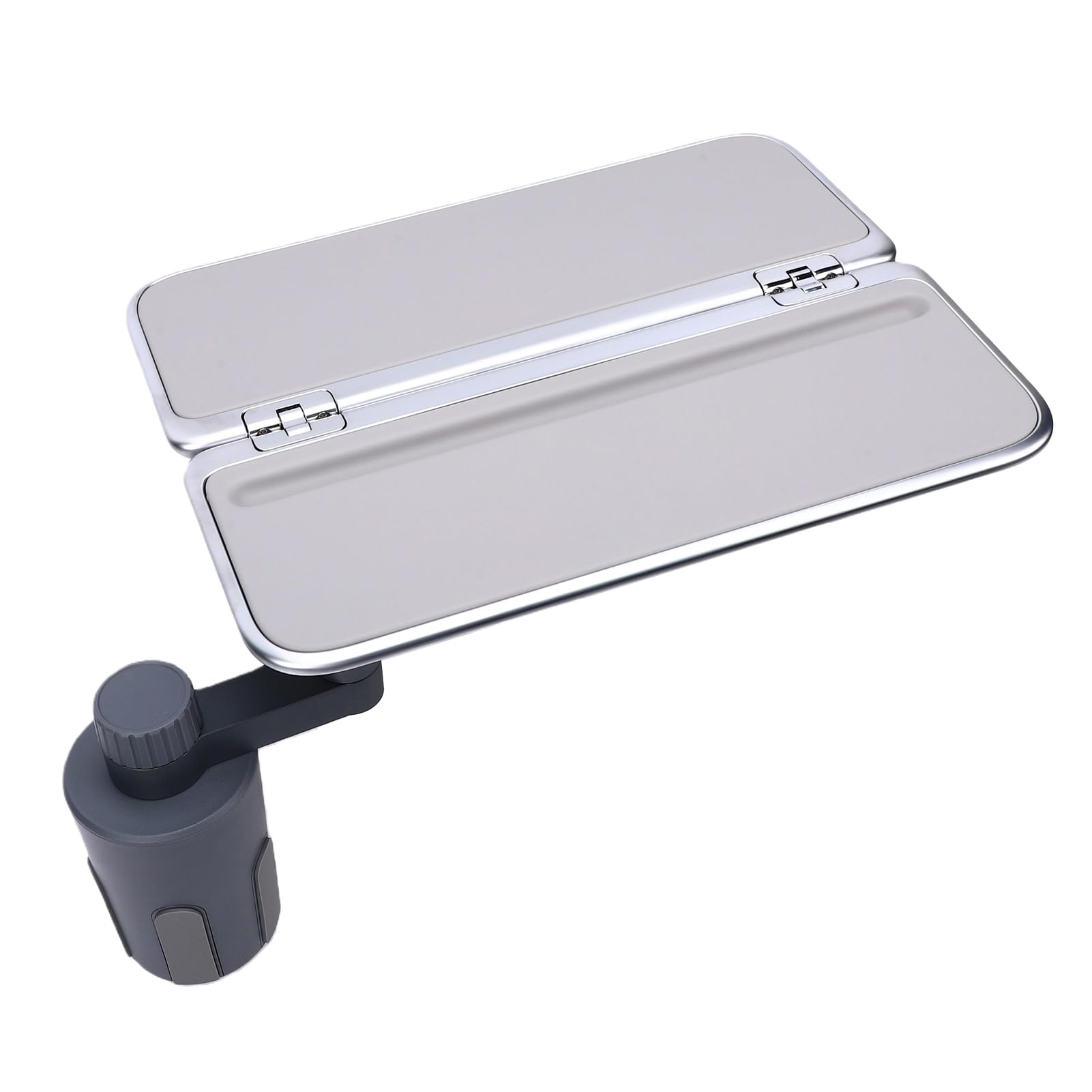 Obrotowa Taca na żywność w Samochodzie o 360° z Uchwytem na Kubek i Stojakiem Telefon, Składany Stolik Samochodowy ze Stopu Aluminium z Okrągłymi, Głębokimi Uchwytami Kubki, Solidna Taca