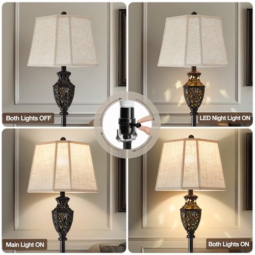 Image of Luvkczc Vintage Black Floor Lamp,Resin Traditional Standing Lamp | with 6-Sided Carved Hollow Nightlight, for Living Room, Bedroom, Study (Bulb Included)
