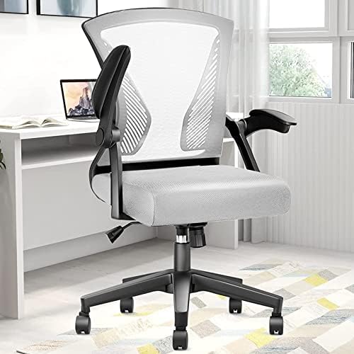 YONISEE Desk Chair - Ergonomic Office Chair with Flip-up Armrest & Lumbar Support & Adjustable Height, Modern Conference Executive Manager Work Chair (White)