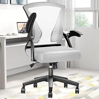 YONISEE Desk Chair - Ergonomic Office Chair with Flip-up Armrest & Lumbar Support & Adjustable Height, Modern Conference Executive Manager Work Chair (White)
