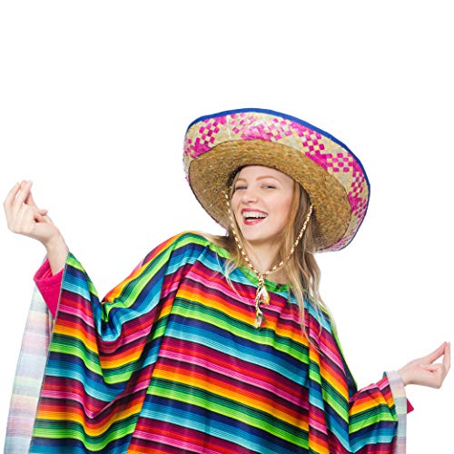 Skeleteen Mexican Serape Poncho Costume - Cinco De Mayo Mexican Fiesta Ponchos for Adults and Kids