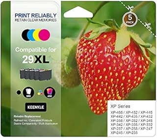 5-Pack 29XL Strawberry High Yield Compatible Multipack Ink Cartridges KEENKLE Replacement for Epson 29 XL for XP-342 XP-352 XP-235 XP-355 XP-245 XP-442 XP-335 XP-255 XP-257 XP-332 XP-345 (2B/1C/1M/1Y)