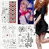 13 Sheets HQ Temporary Joker Tattoos for Men Women,Suicide Squad Fake Halloween Temporary Tattoos Adult Realistic,Props Costume Masquerade Cosplay Party Accessories Face Makeup,Waterproof Non Toxic