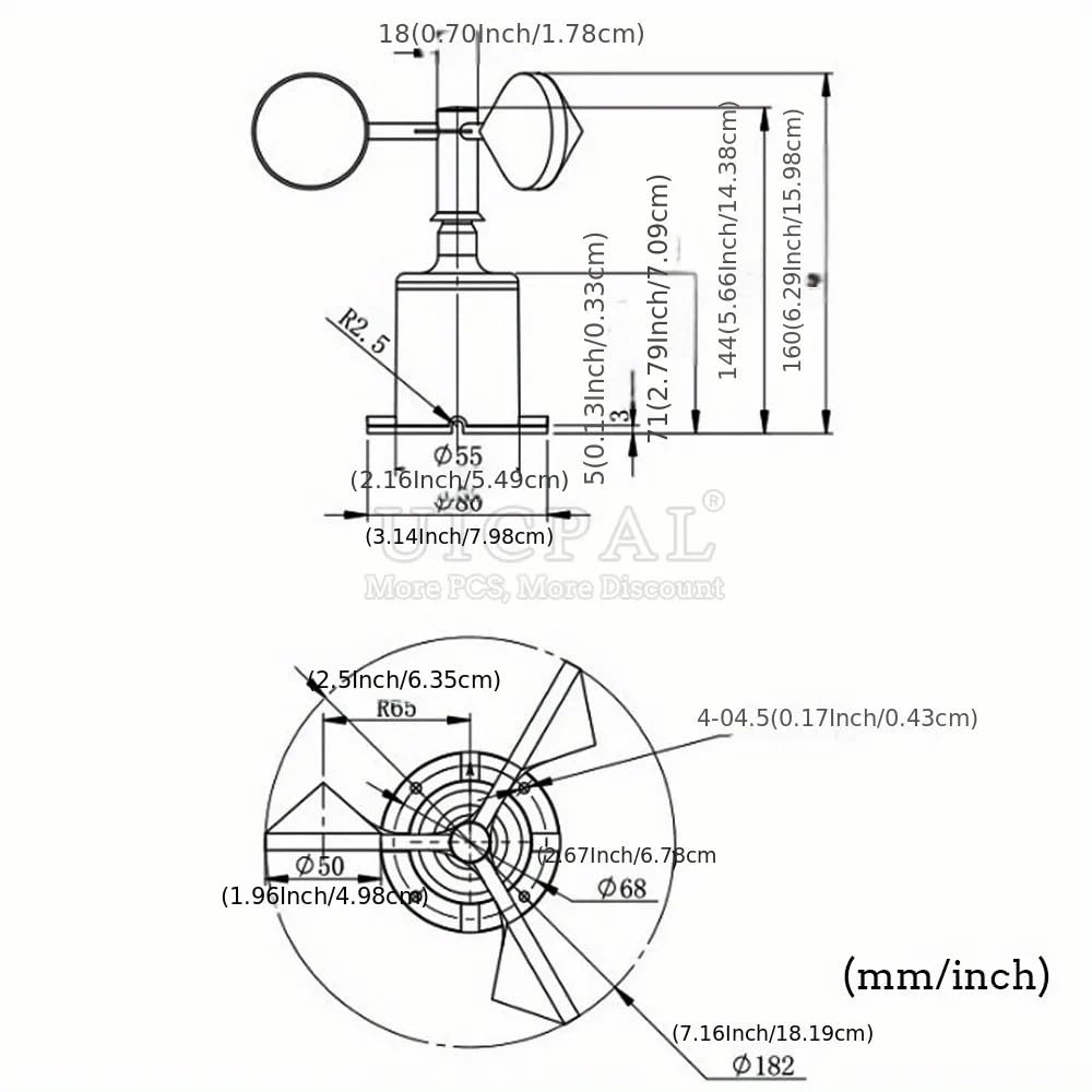 60m/s Weather Station, Outdoor 3 Cup Anemometer Sensor, Polycarbon Fiber Wind Speed Wind Direction Sensor, Output RS485 4-20MA 0-5V(0-10V Speed)