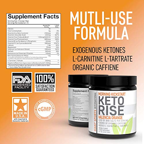 Keto Rise - Exogenous Ketones Powder with Caffeine – BHB Salt Morning Energy Formula Designed to Boost Ketone Levels, Increase Performance and Support Your Ketogenic Diet, 15 Servings - Valencia OJ - Thumbnail 3