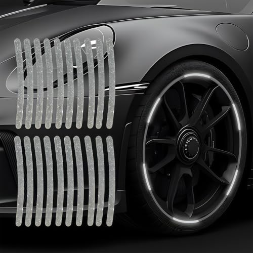 Image of 20PCS Car Wheel Reflective Decorative Strip,Night Safety Warning Stickers,Cars,Motorcycles,Bicycles are Applicable, Colorful and Diverse, a Street the Most Beautiful Car (Bling Silver)