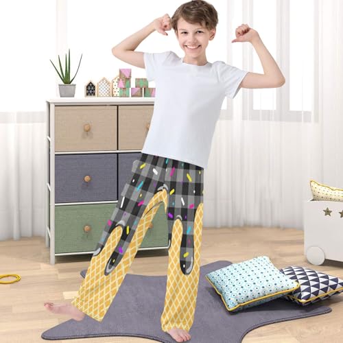 Boy's Pants Gray Plaid Ice Cream Jogger Pants Elastic Waist Long Bottoms Trousers with Pockets 6-14 Years4