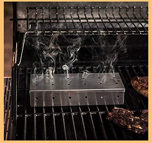 Caixa de defumador para churrasqueira, lascas de madeira com aberturas de carvão e gás, acessórios r