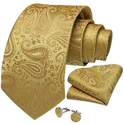 Image of DiBanGu Mens Paisley Tie Set Silk Woven Jacquard Necktie and Pocket Square Cufflinks Gift Set for Wedding Bussiness