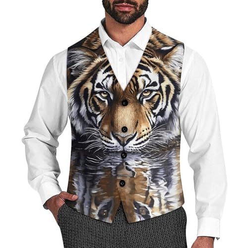Prostrate Tiger Men's Formal Suit Vest for Business Formal Or Casual Dress Waistcoat Wedding