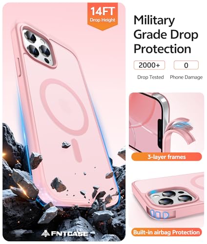 Image of FNTCASE for iPhone 12 Pro Max Case: [Compatible with Magsafe] Translucent Matte Magnetic Phone Cover - Military Grade Drop Protection Shockproof Protective Cases - Light Pink