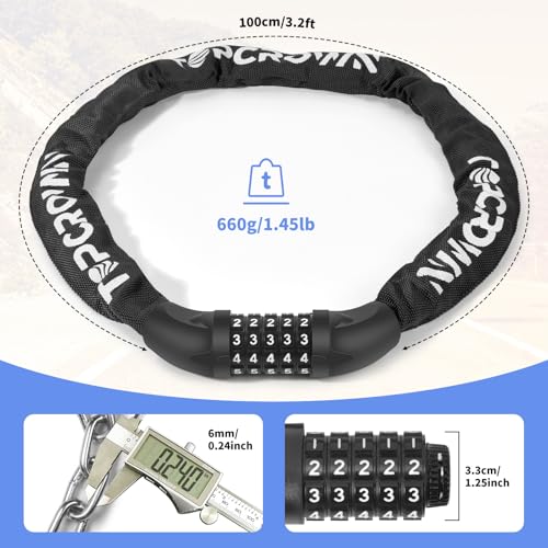 Topcrown 5-Digit Combo Bike Chain Lock