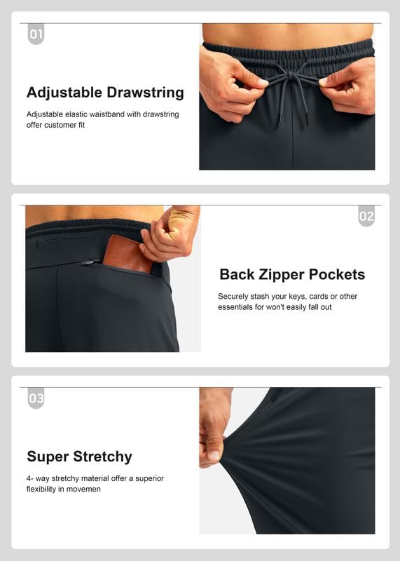 Pudolla Men's Athletic Pants with Zipper Pockets Stretch Workout Sweatpants Lightweight Running Joggers for Men - Image 5